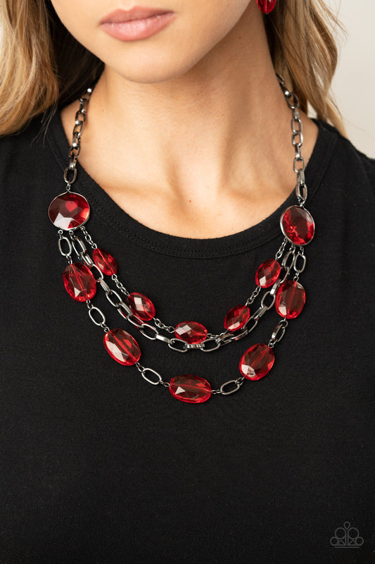 Paparazzi - I Need a GLOW-cation - Red Necklace