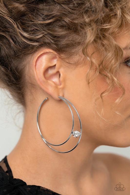 Paparazzi - Theater HOOP - White Hoop Earrings