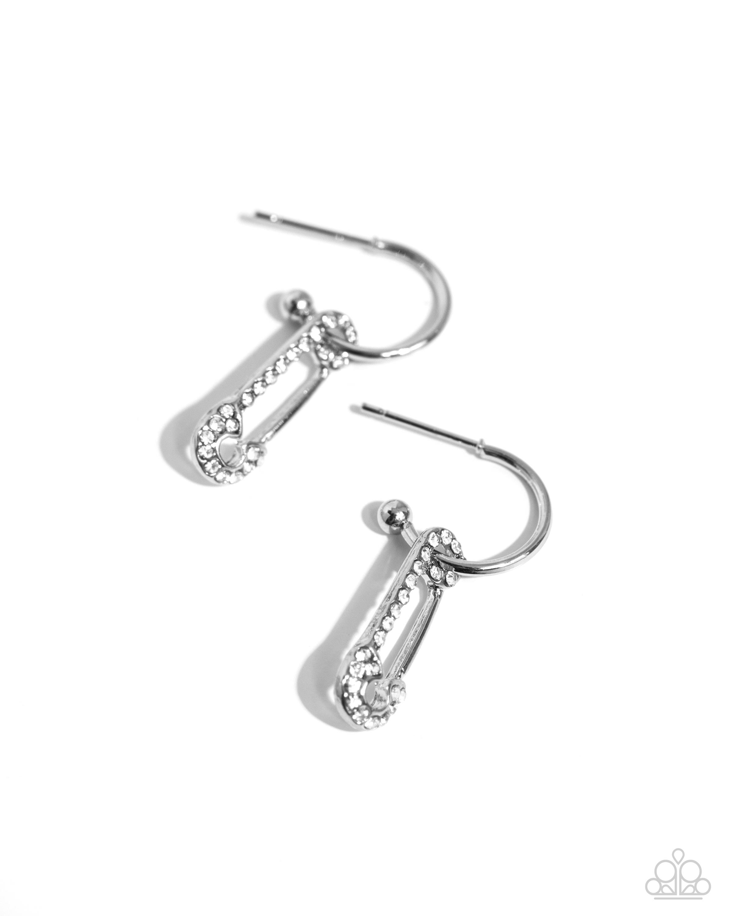 Paparazzi - Safety Pin Sentiment - White Hoop Earrings