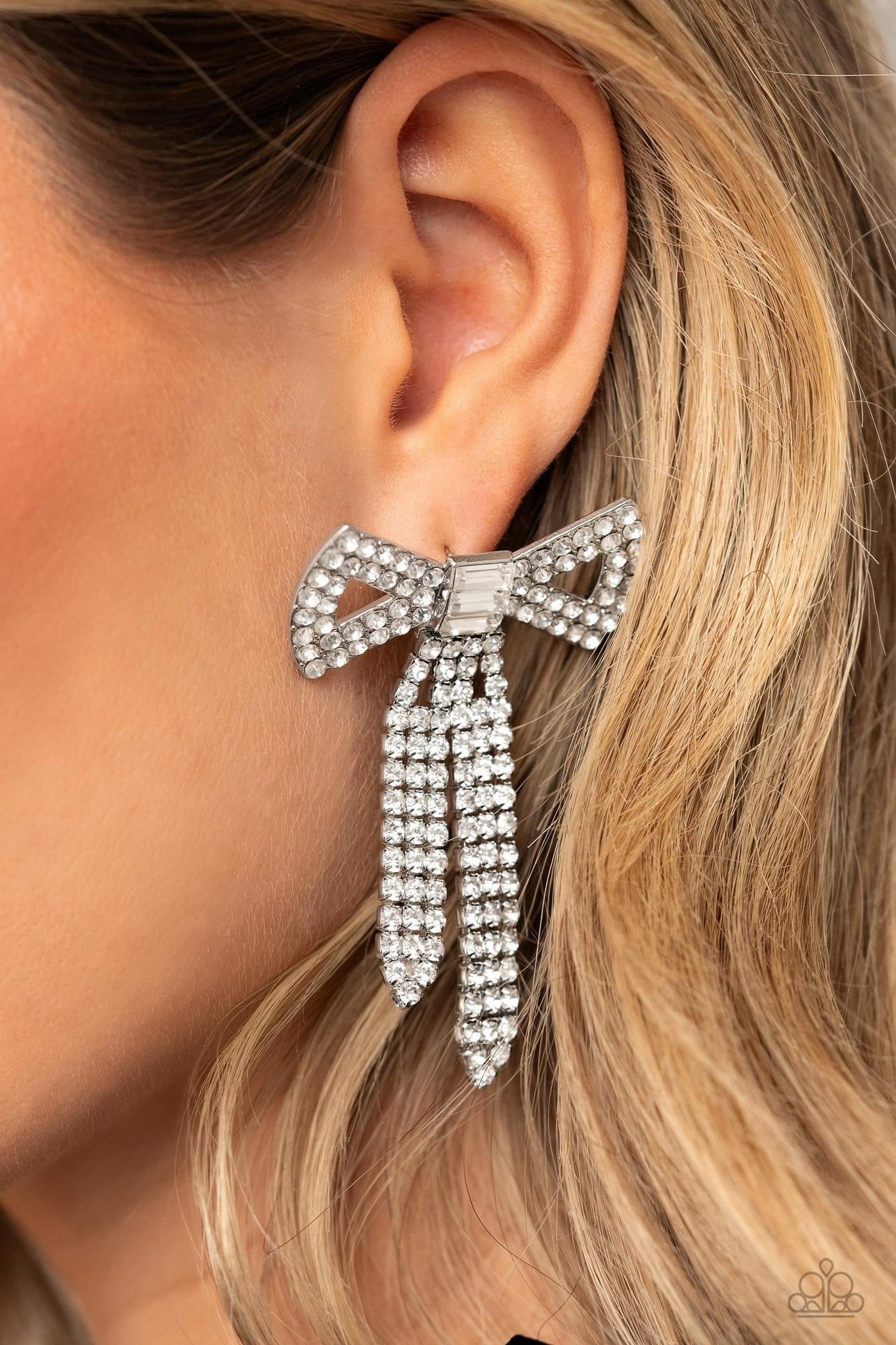 Paparazzi - Just BOW With It - White - Post Earrings