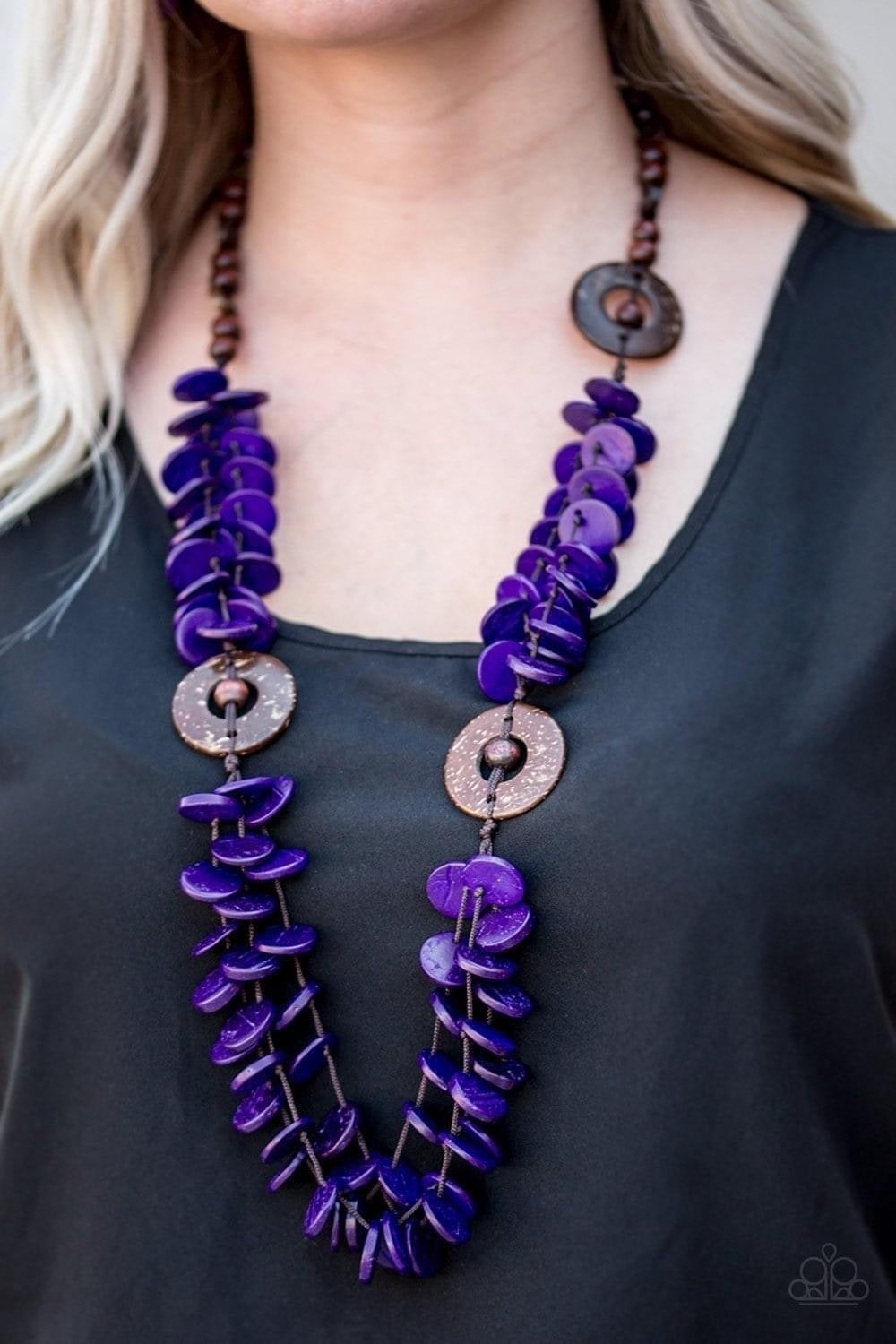 Paparazzi - Greetings From Tahiti - Purple Wooden Necklace