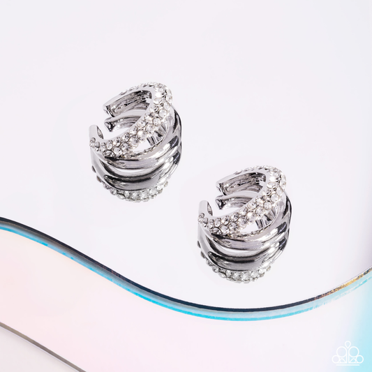 Paparazzi - Sizzling Spotlight - White Earring Cuff