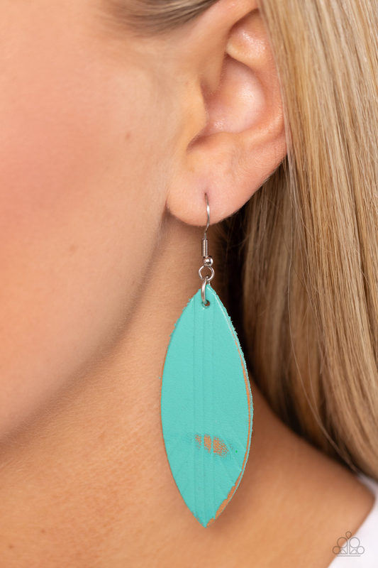 Paparazzi - Leather Lounge - Blue Earrings