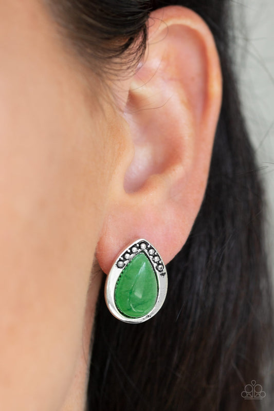 Paparazzi - Stone Spectacular Green Post Earrings