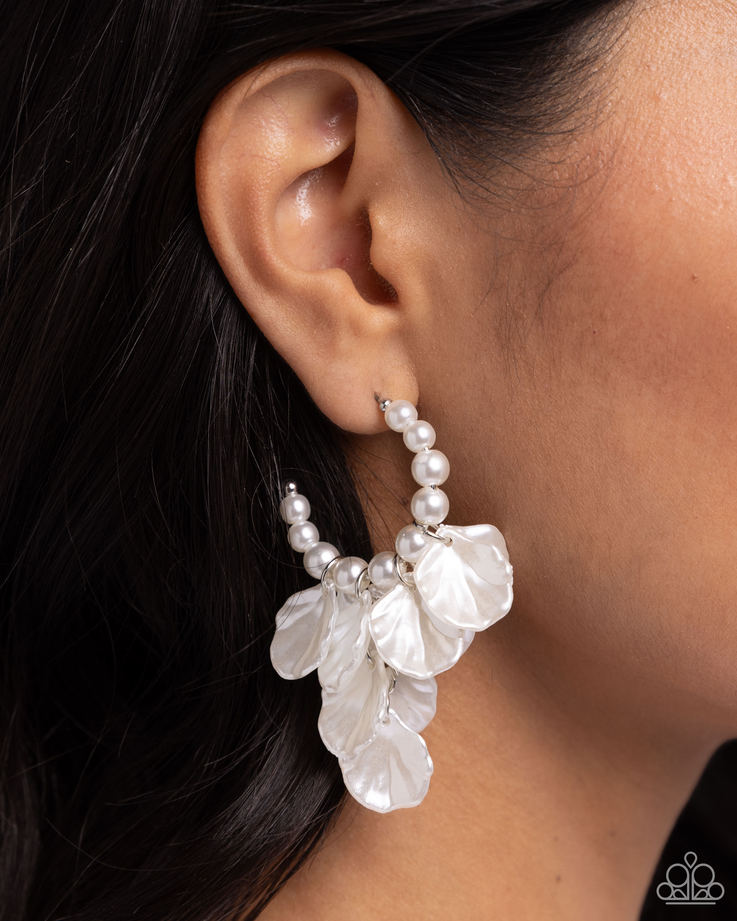 Paparazzi - Frilly Feature - White Hoop Earrings