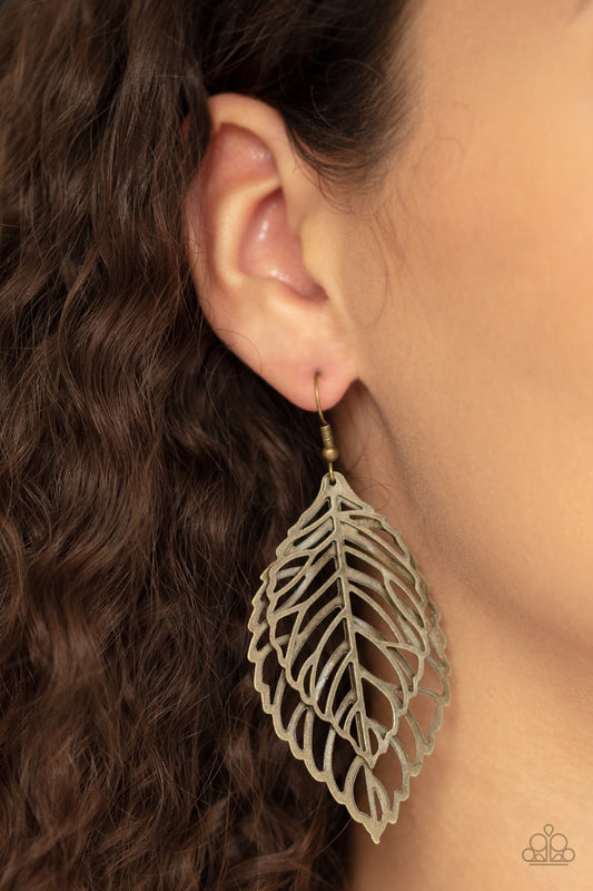 Paparazzi - Take It or LEAF It - Brass Earrings