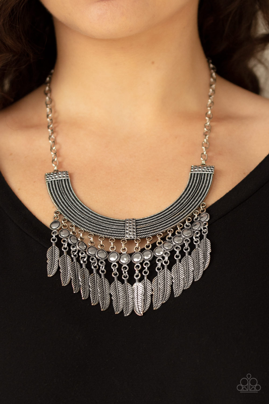 Paparazzi - Fierce in Feathers - Silver Necklace