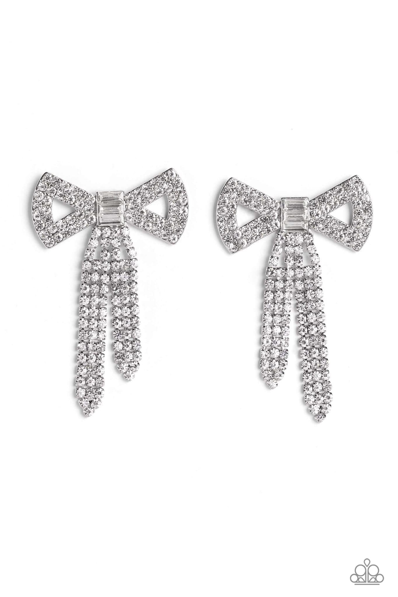 Paparazzi - Just BOW With It - White - Post Earrings