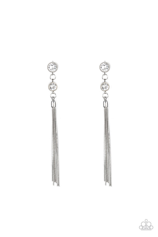 Paparazzi - Tassel Twinkle - White Post Earrings