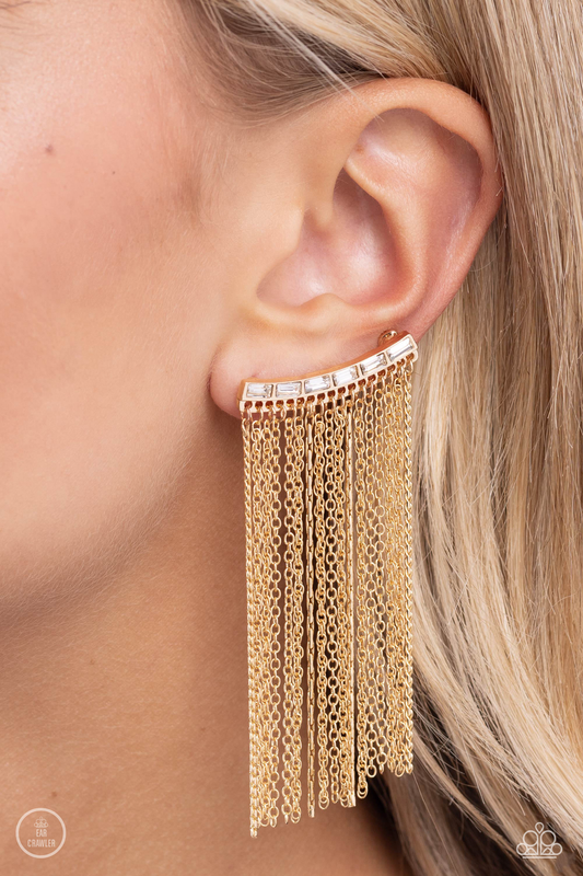 Paparazzi - Feuding Fringe - Gold Post Earrings