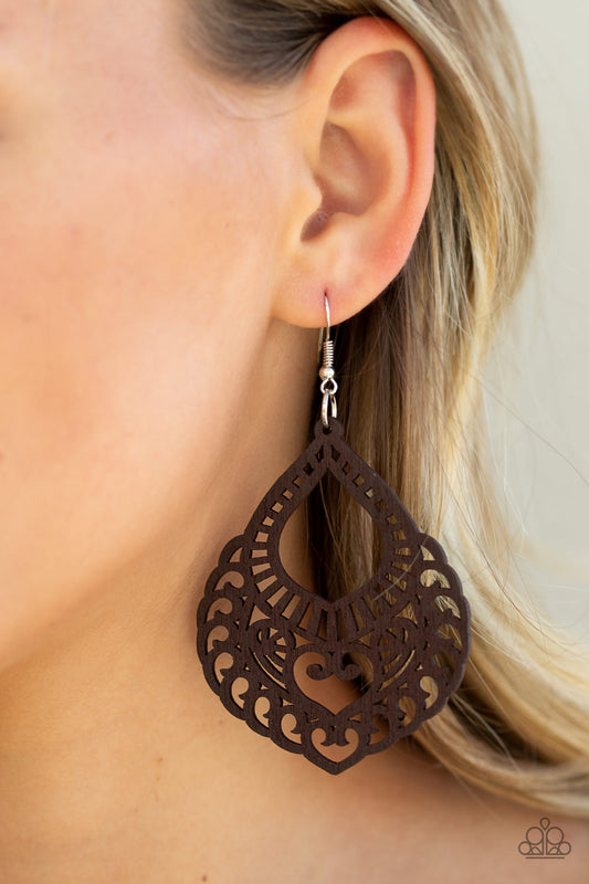 Paparazzi - If You WOOD Be So Kind - Brown Wooden Earrings