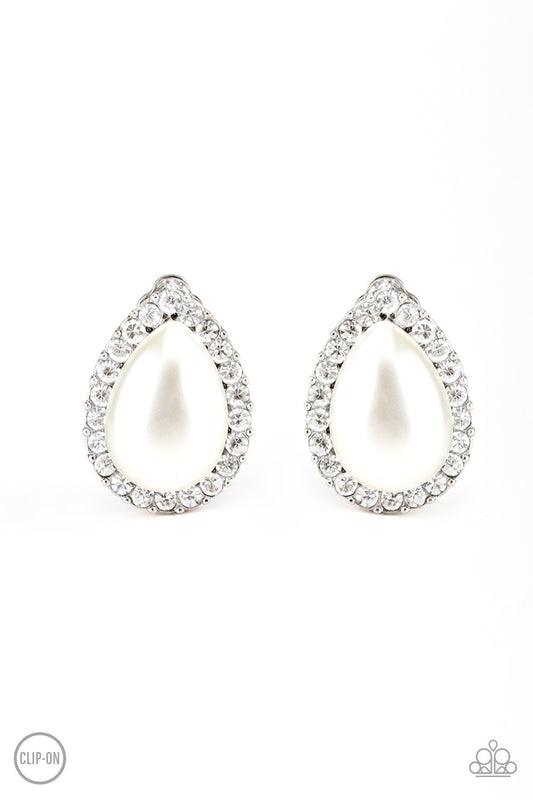 Paparazzi - Old Hollywood Opulence - White Clip-On Earrings