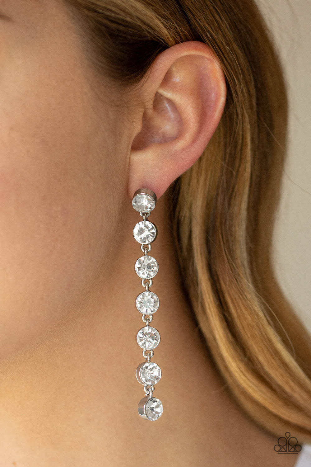 Paparazzi - Dazzling Debonair - White Post Earrings