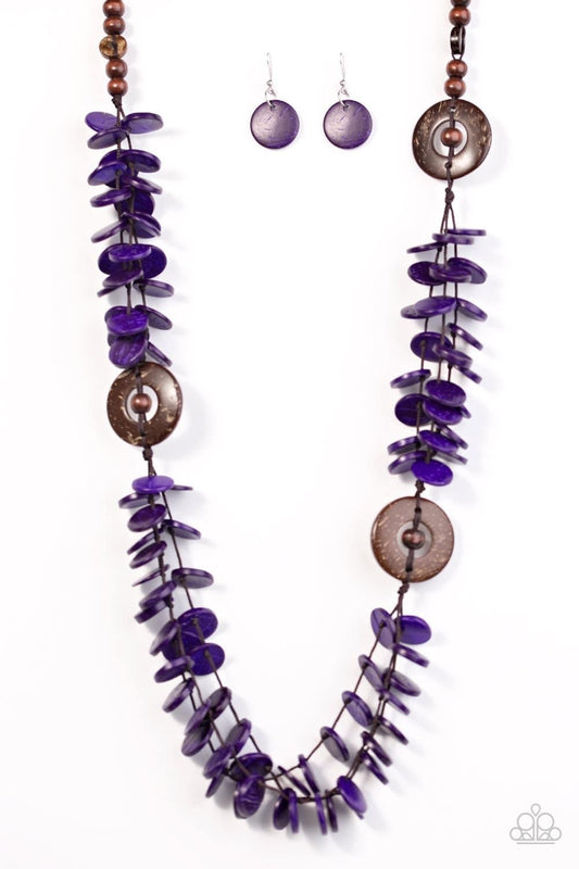 Paparazzi - Greetings From Tahiti - Purple Wooden Necklace