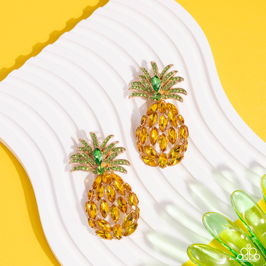 Paparazzi - Pineapple Pizzazz - Yellow Post Earring