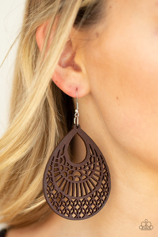 Paparazzi - Shoulda Coulda WOODa - Brown Wooden Earrings