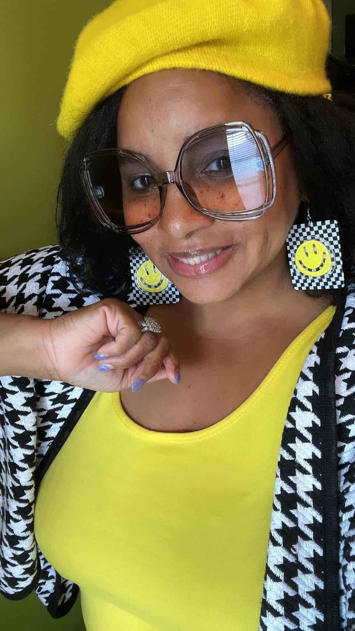 Paparazzi- Cheeky Checkerboard - Yellow Earrings