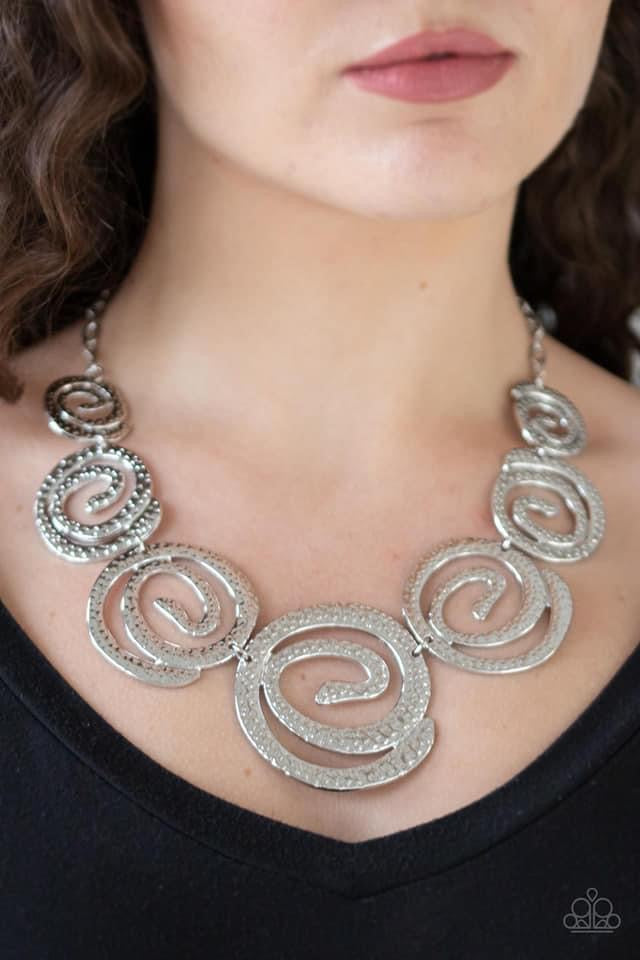 Paparazzi- Statement Swirl Silver Necklace