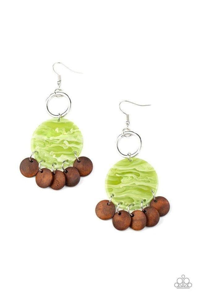 Paparazzi- Beach Waves Green Earrings