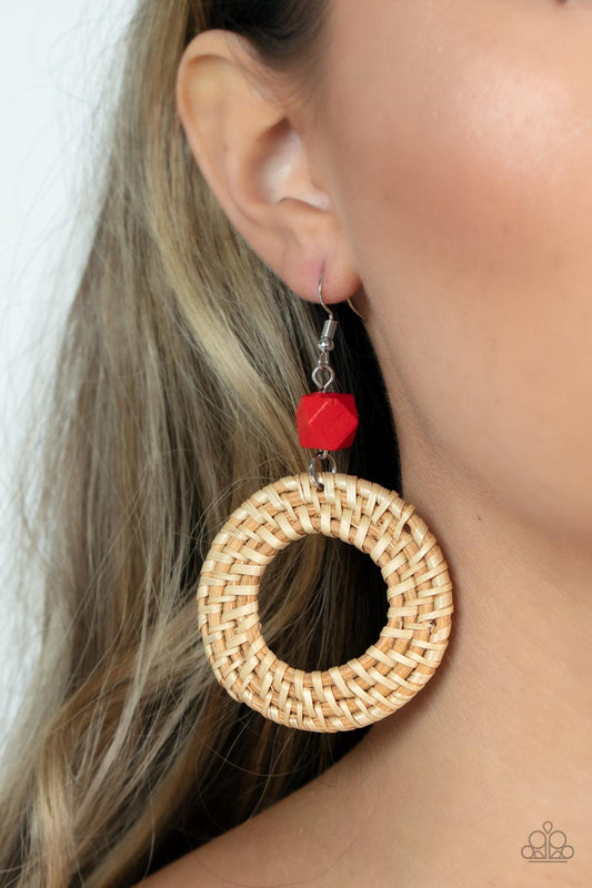 Paparazzi - Wildly Wicker - Red Earrings