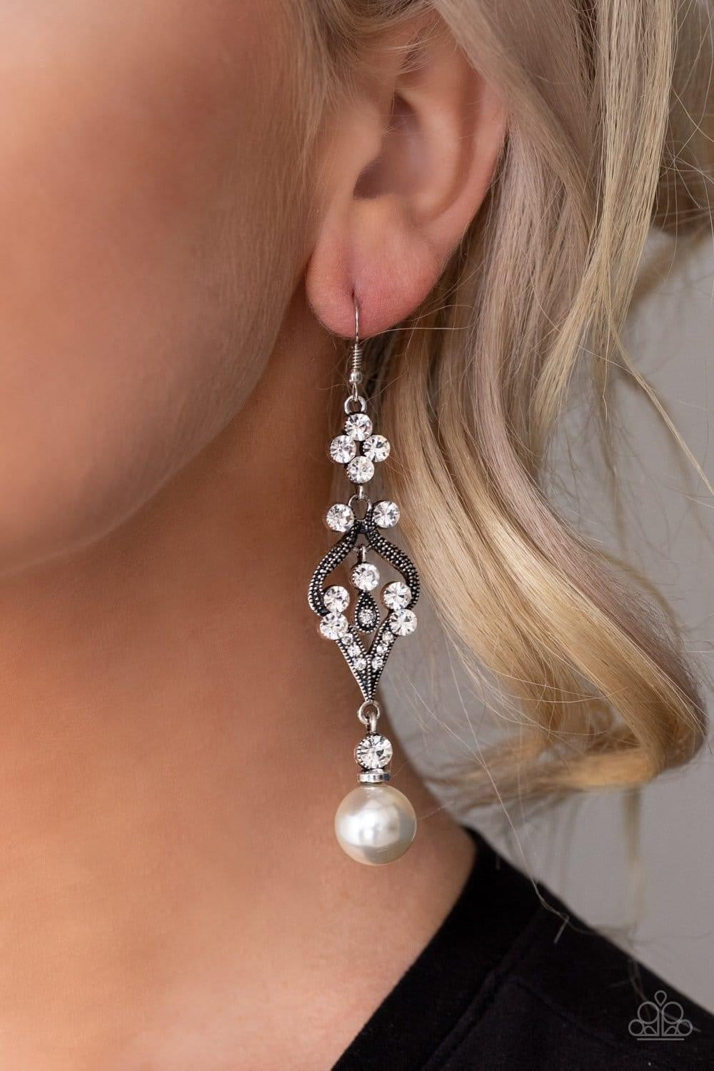 Paparazzi- Elegantly Extravagant White Earrings