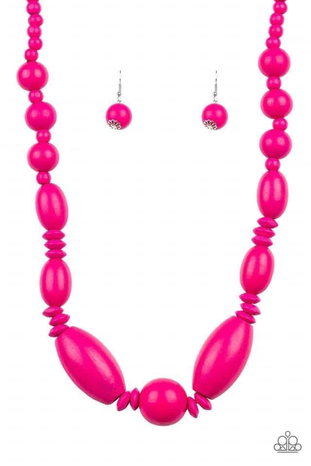 Paparazzi - Summer Breezin - Pink Wooden Necklace