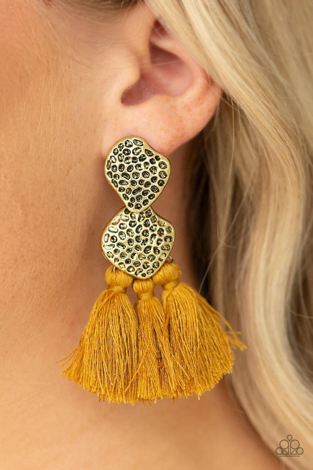 Paparazzi - Tenacious Tassel - Yellow Post Earrings