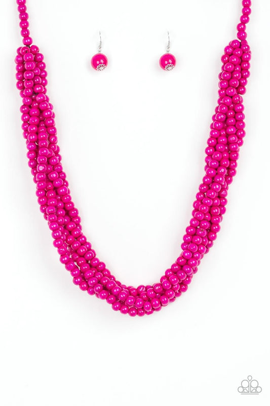 Paparazzi - Tahiti Tropic Pink Wooden Necklace