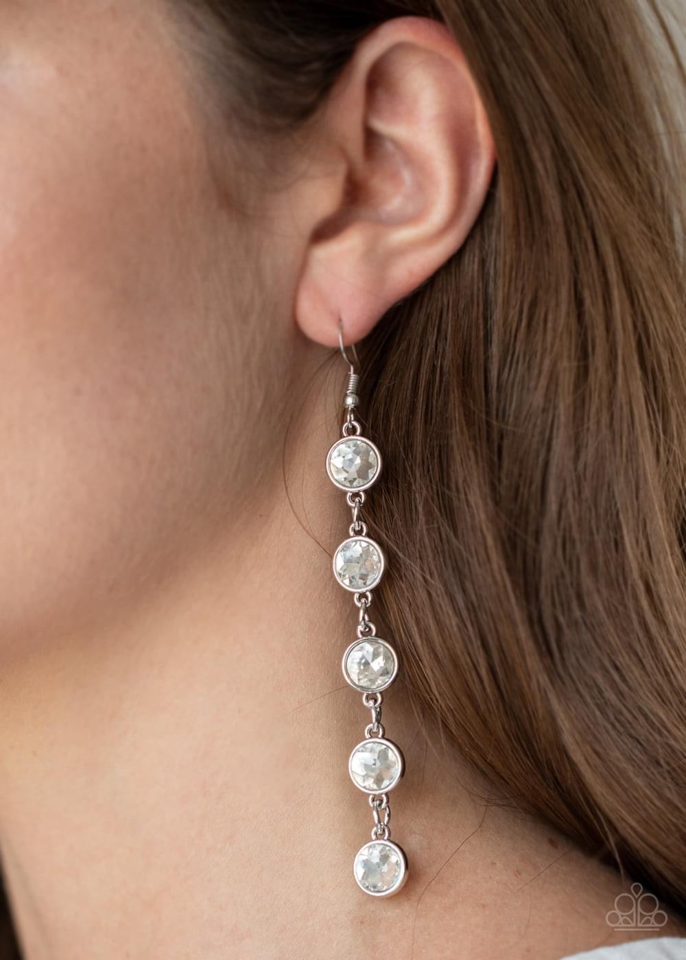 Paparazzi - Trickle Down Twinkle White Earrings