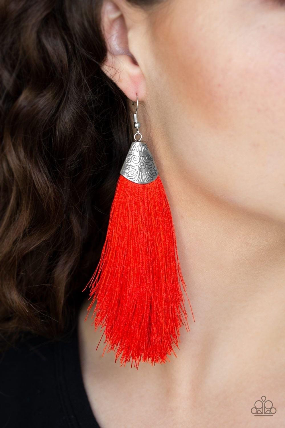 Paparazzi - Tassel Temptress - Red Earrings