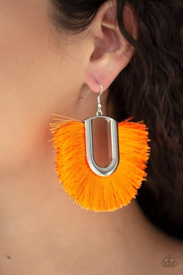 Paparazzi- Tassel Tropicana - Orange Earrings