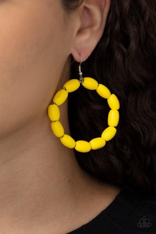 Paparazzi - Living The WOOD Life - Yellow Earrings