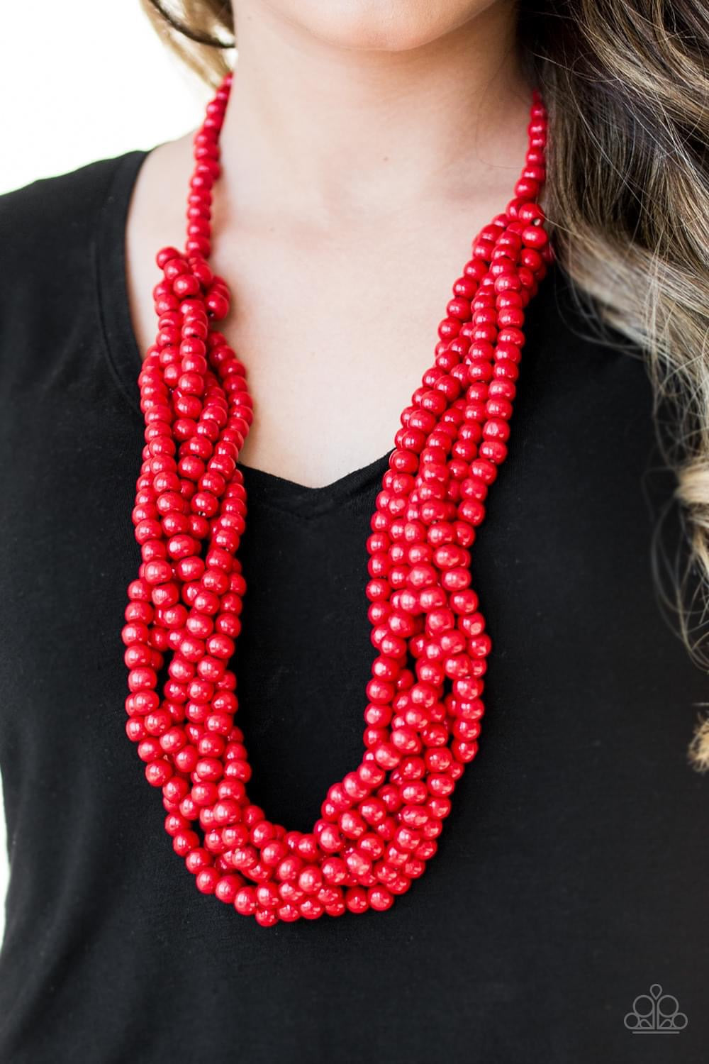 Paparazzi - Tahiti Tropic Red Wooden Necklace