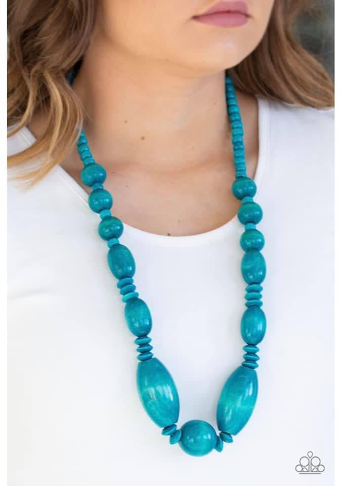 Paparazzi- Summer Breezin Blue Wooden Necklace