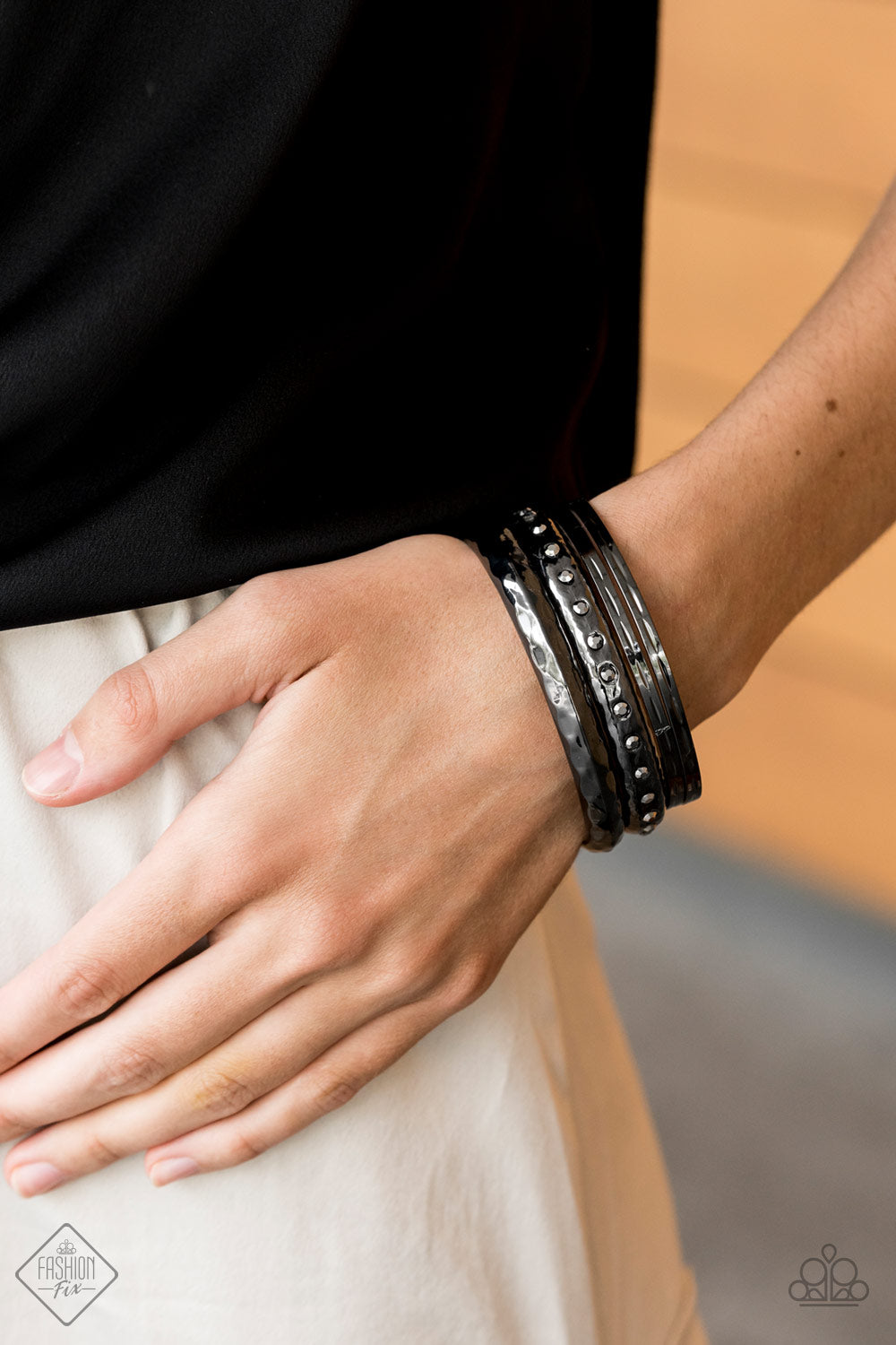 Paparazzi - Revved Up Rhinestones Black Bracelet