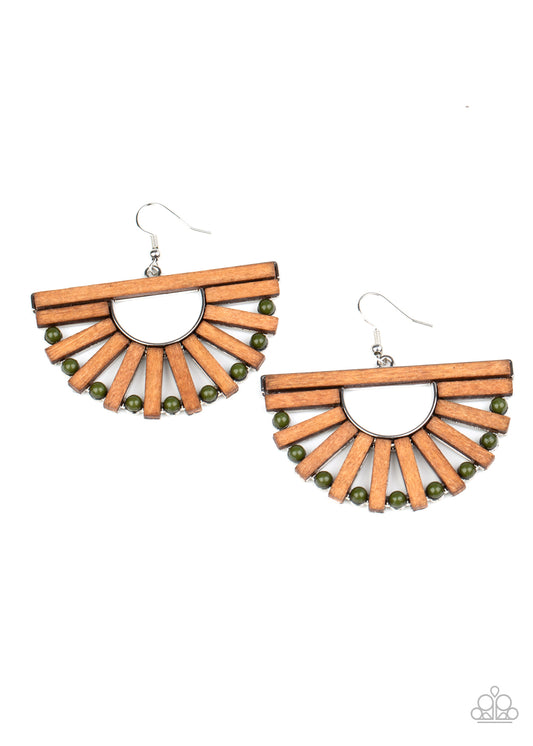 Paparazzi - Wooden Wonderland - Green Earrings