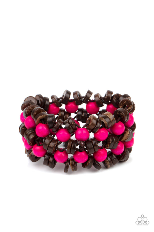 Paparazzi - Tahiti Tourist - Pink Wooden Bracelet