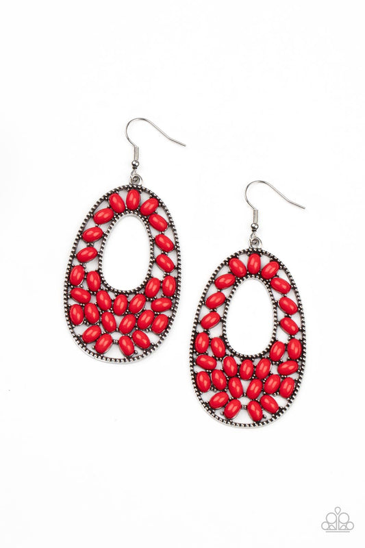 Paparazzi - Beaded Shores - Red Earrings