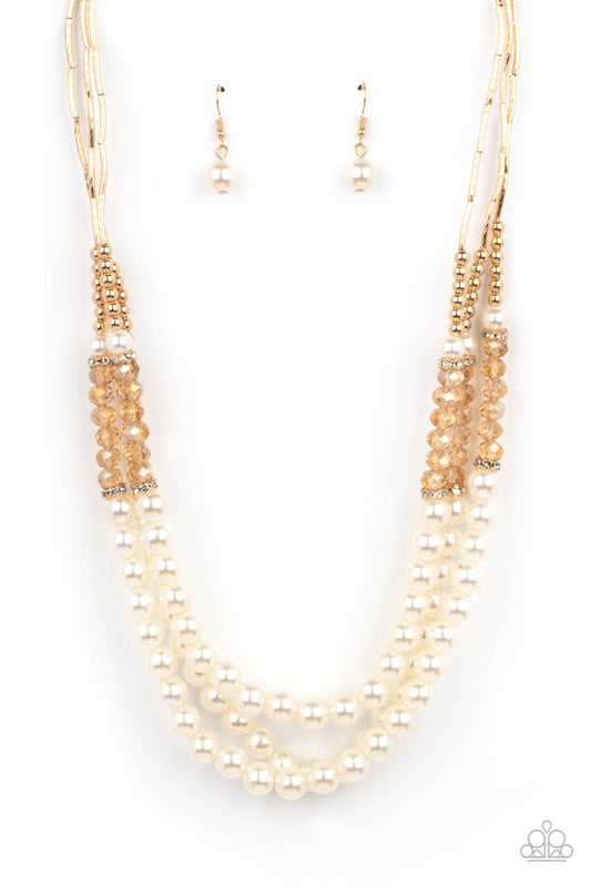 Paparazzi - Powerhouse Perfection - Gold Pearl Necklace