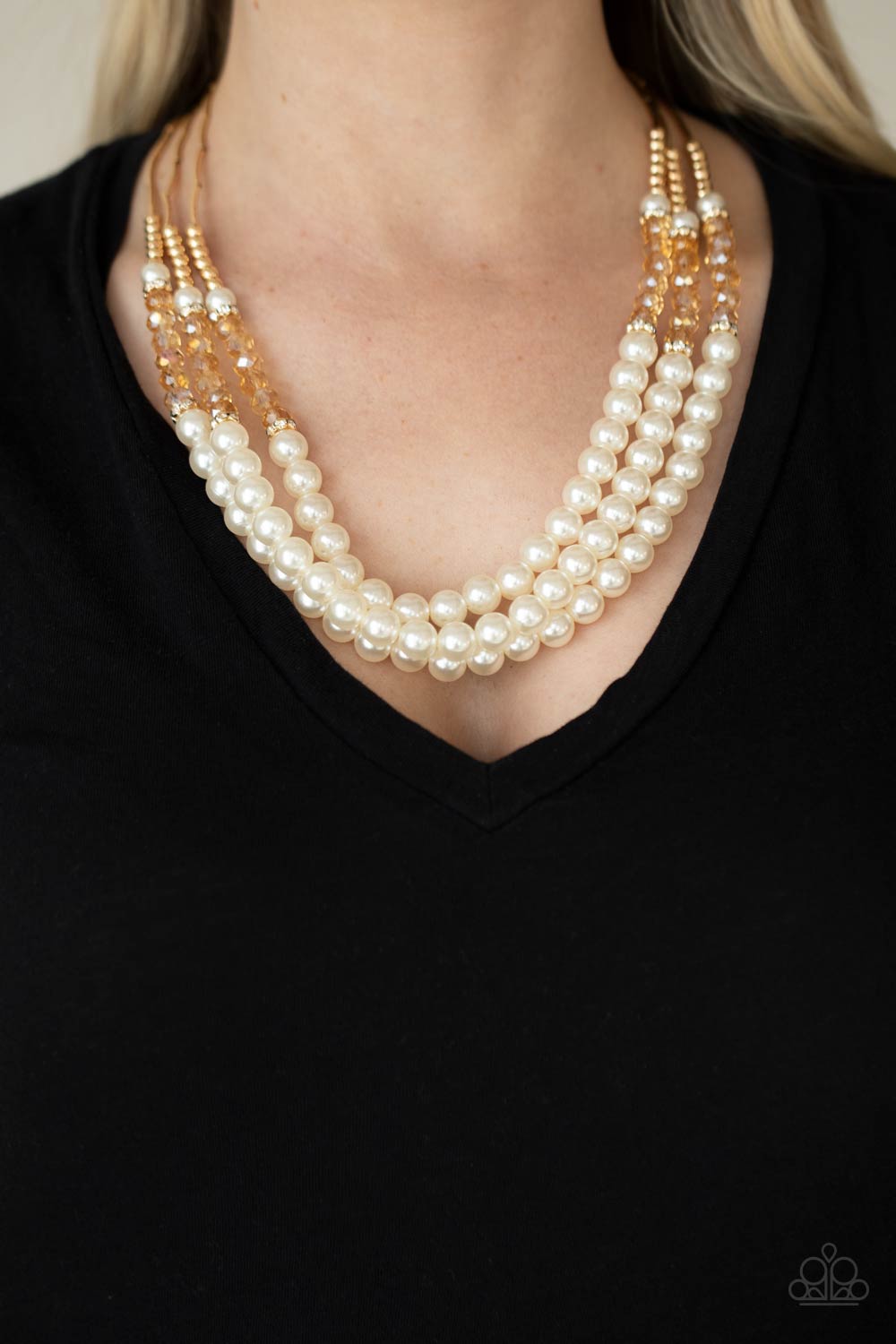 Paparazzi - Powerhouse Perfection - Gold Pearl Necklace