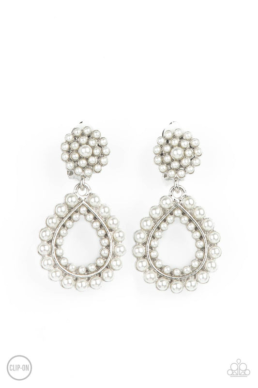 Paparazzi - Discerning Droplets - White Clip-On Earrings