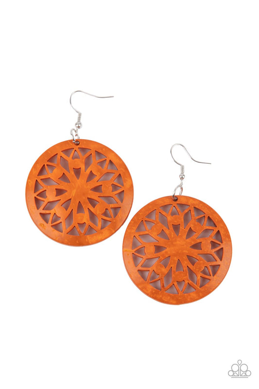 Paparazzi - Ocean Canopy - Orange Wooden Earrings