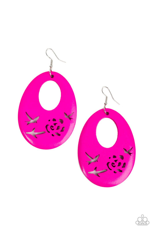 Paparazzi - Home TWEET Home - Pink Wooden Earrings