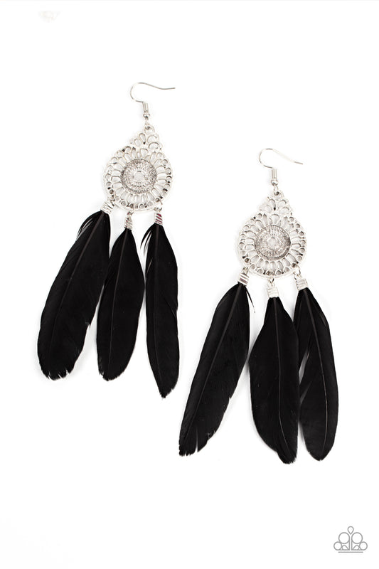 Paparazzi- Pretty in PLUMES - Black Feather Earrings