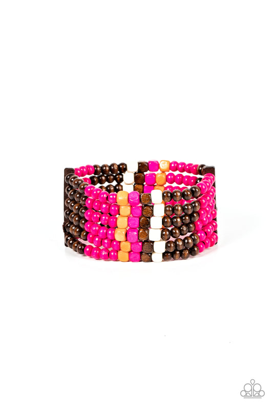 Paparazzi - Dive into Maldives - Pink Wooden Bracelet