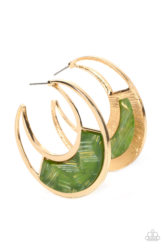 Paparazzi - Contemporary Curves - Green Hoop Earrings