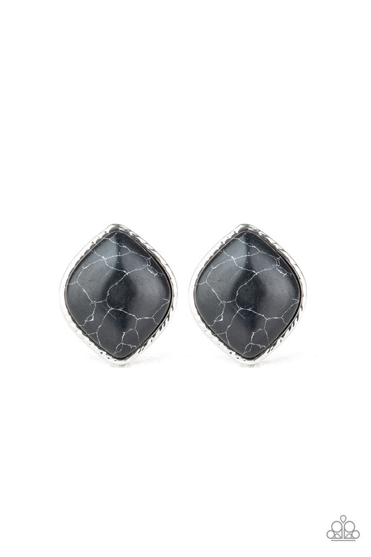 Paparazzi- Marble Marvel - Black Earrings