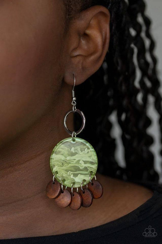 Paparazzi- Beach Waves Green Earrings