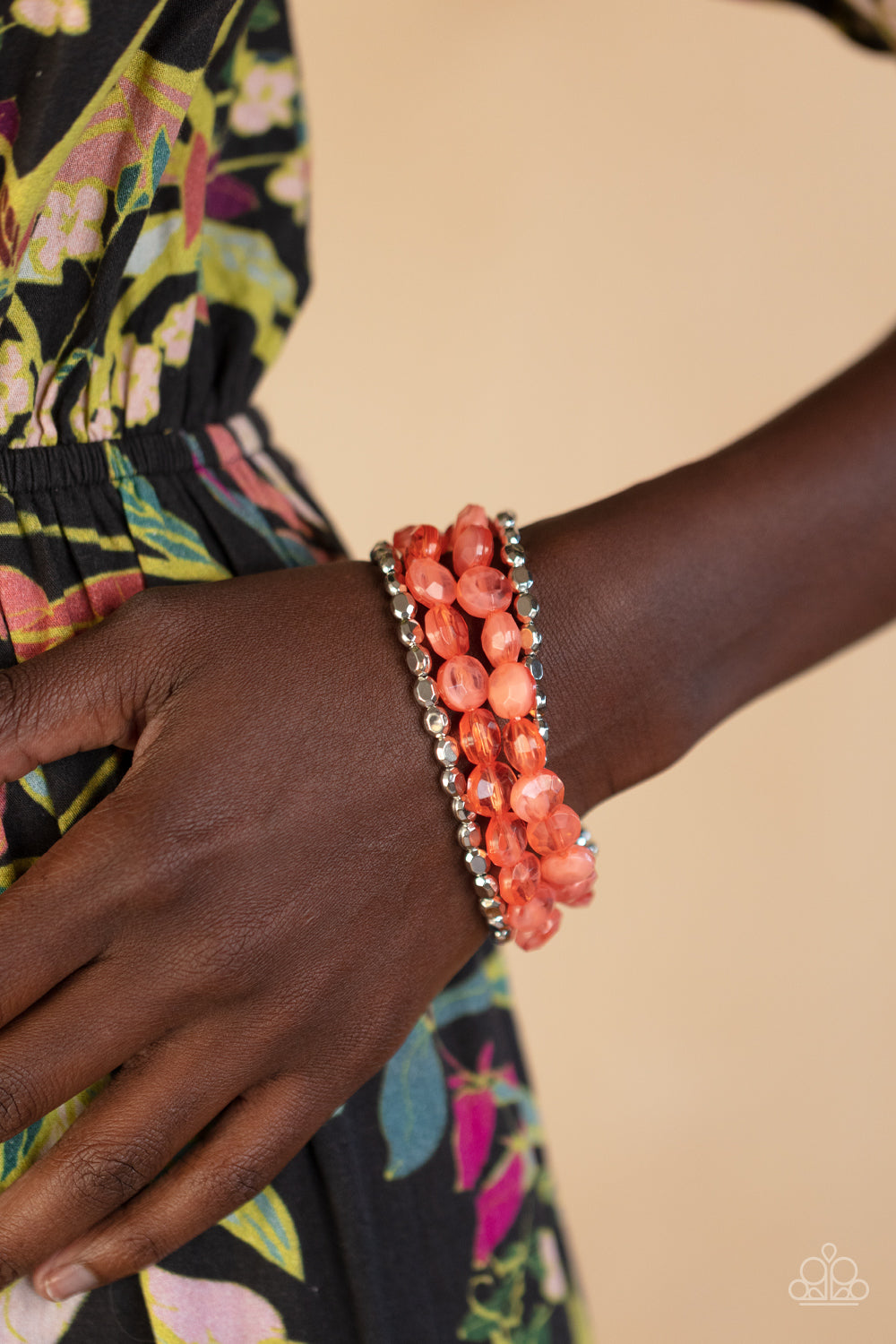 Paparazzi - Pacific Picnic Orange Necklace and Seaside Siesta - Orange Stretchy Bracelet