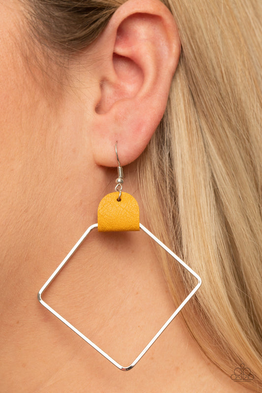 Paparazzi - Friends of a LEATHER - Yellow Earrings